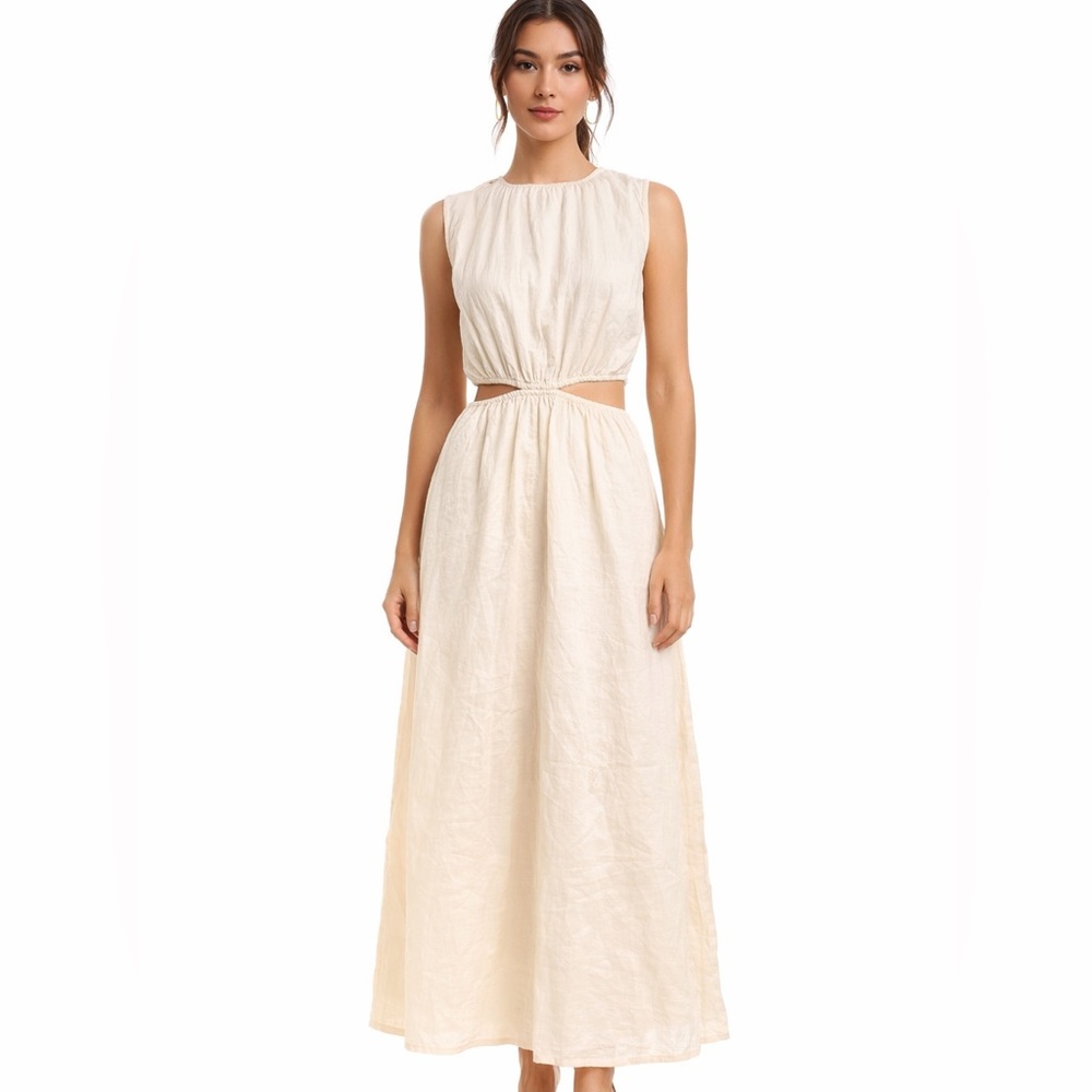 Faithfull the Brand Las Flores Maxi Dress size 4/ Small 100% linen ivory color - Picture 1 of 11
